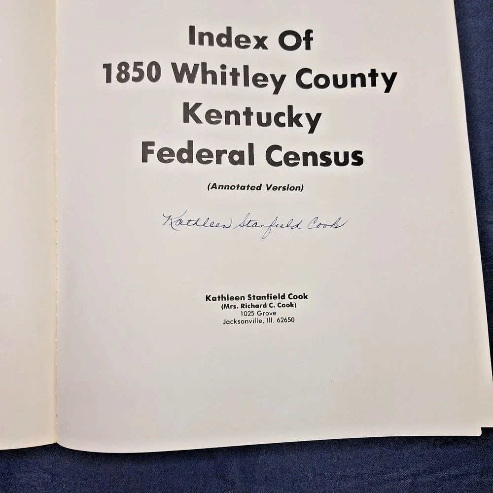 Index Of 1850 Whitley County Kentucky Federal Census Signed Dedicated K. S. Cook